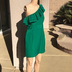 GREEN one shoulder side zip mini dress, NWT